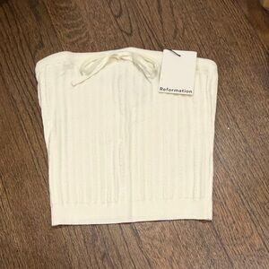 Reformation Zazie Knit Ivory Ribbed Tube Top